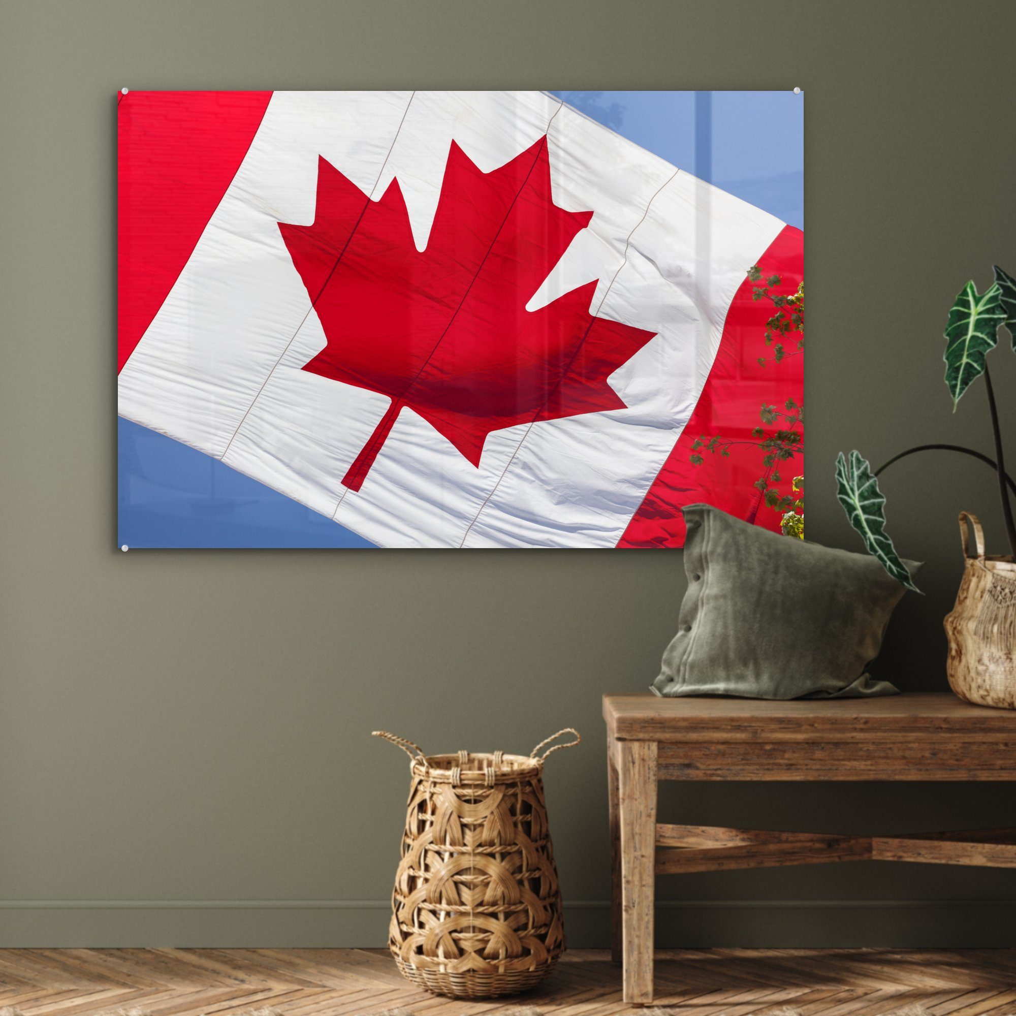 MuchoWow mit (1 Riesige Acrylglasbild St), Schlafzimmer Flagge Acrylglasbilder kanadische & Wohnzimmer Baumzweigen,