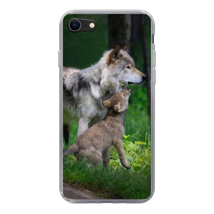 MuchoWow Handyhülle Wolf - Baby - Wald Handyhülle Apple iPhone 8 Smartphone-Bumper Print Handy Schutzhülle