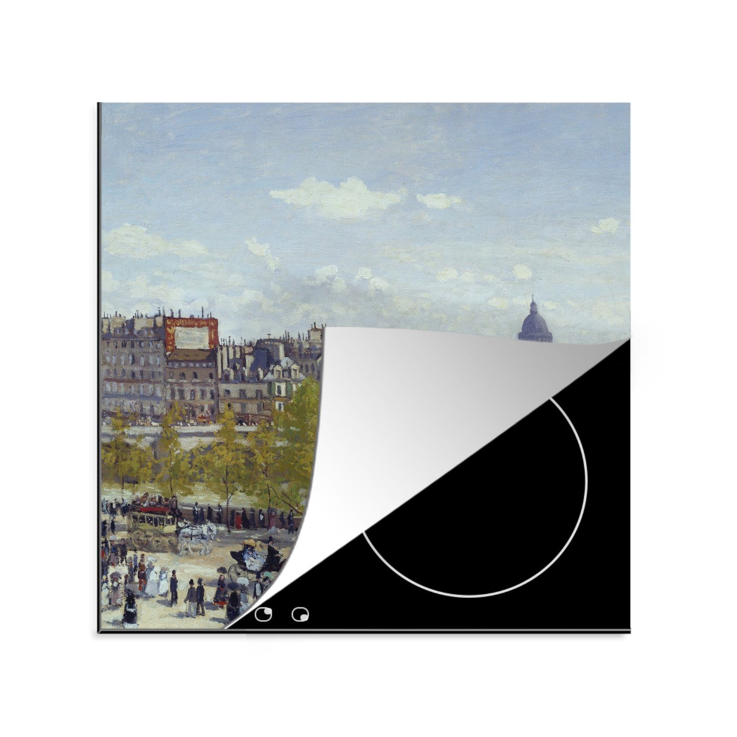 MuchoWow Herdblende-/Abdeckplatte Quai du Louvre - Claude Monet - Alte Meister, Vinyl, (1 tlg), 78x78 cm, Ceranfeldabdeckung, Arbeitsplatte für küche