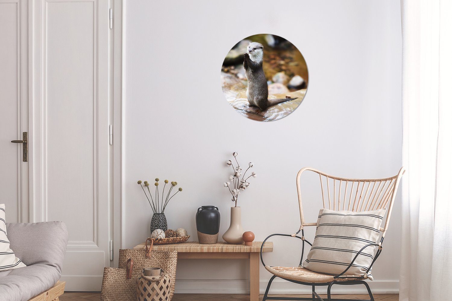 MuchoWow Gemälde aufrecht, Forex, Kreis Wanddekoration Wohnzimmer, 30x30 Otter (1 St), cm Wandbild, steht Rundes
