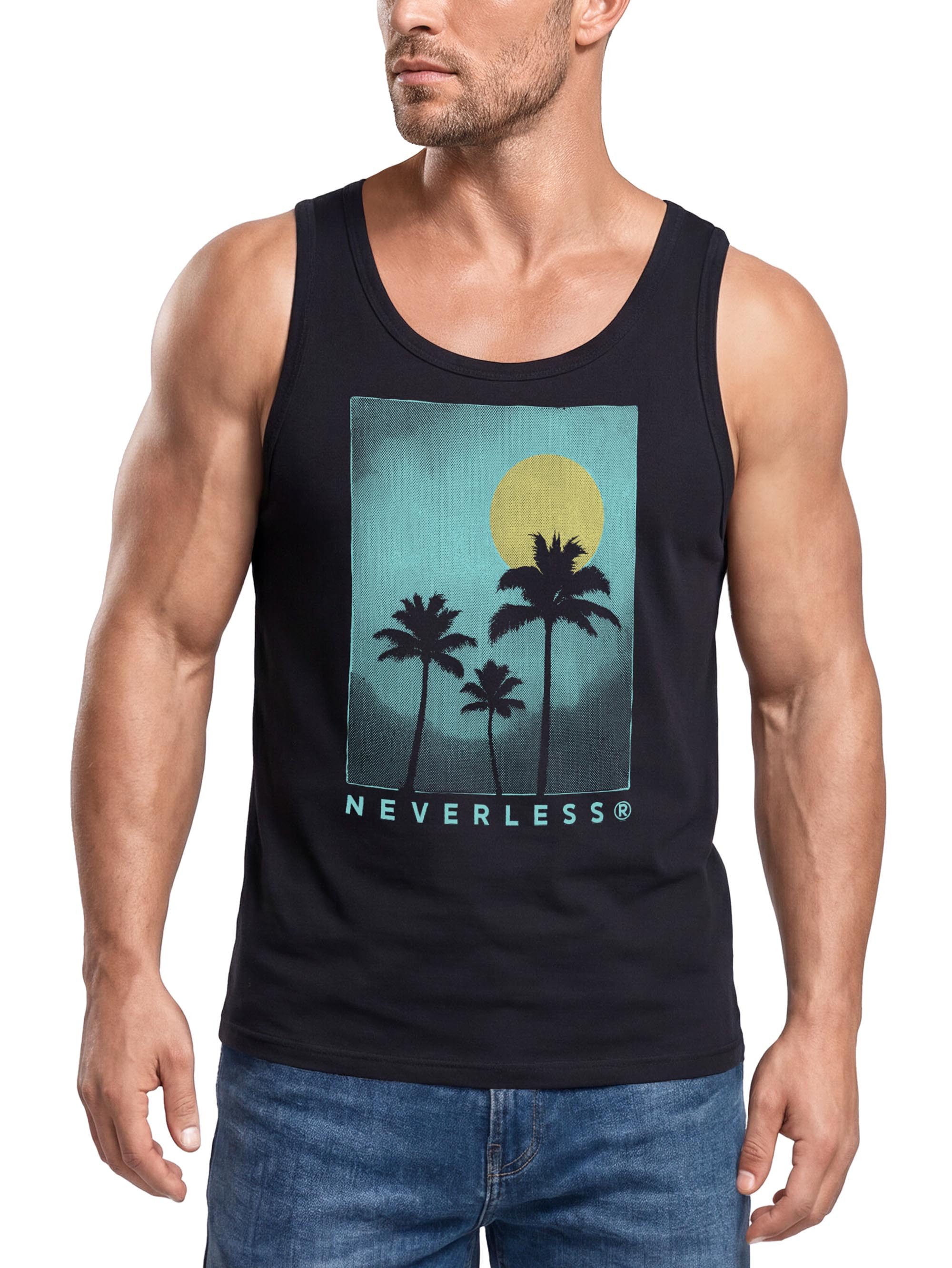 Tanktop Herren Tank-Top Palmen-Motiv Sommer Printshirt Surfer Style Fashion