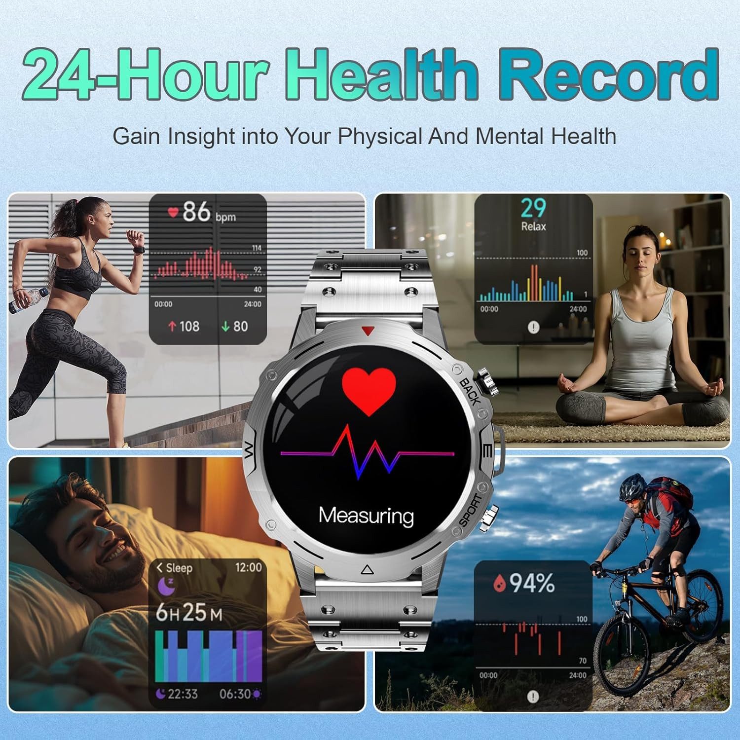 Zevelora Herren's 100 Sportmodi, 24/7 Herzfrequenz fitness tracker Smartwatch (Android/iOS), mit Telefonfunktion, Nachrichtenfunktion Fitnessuhr für Android & iOS