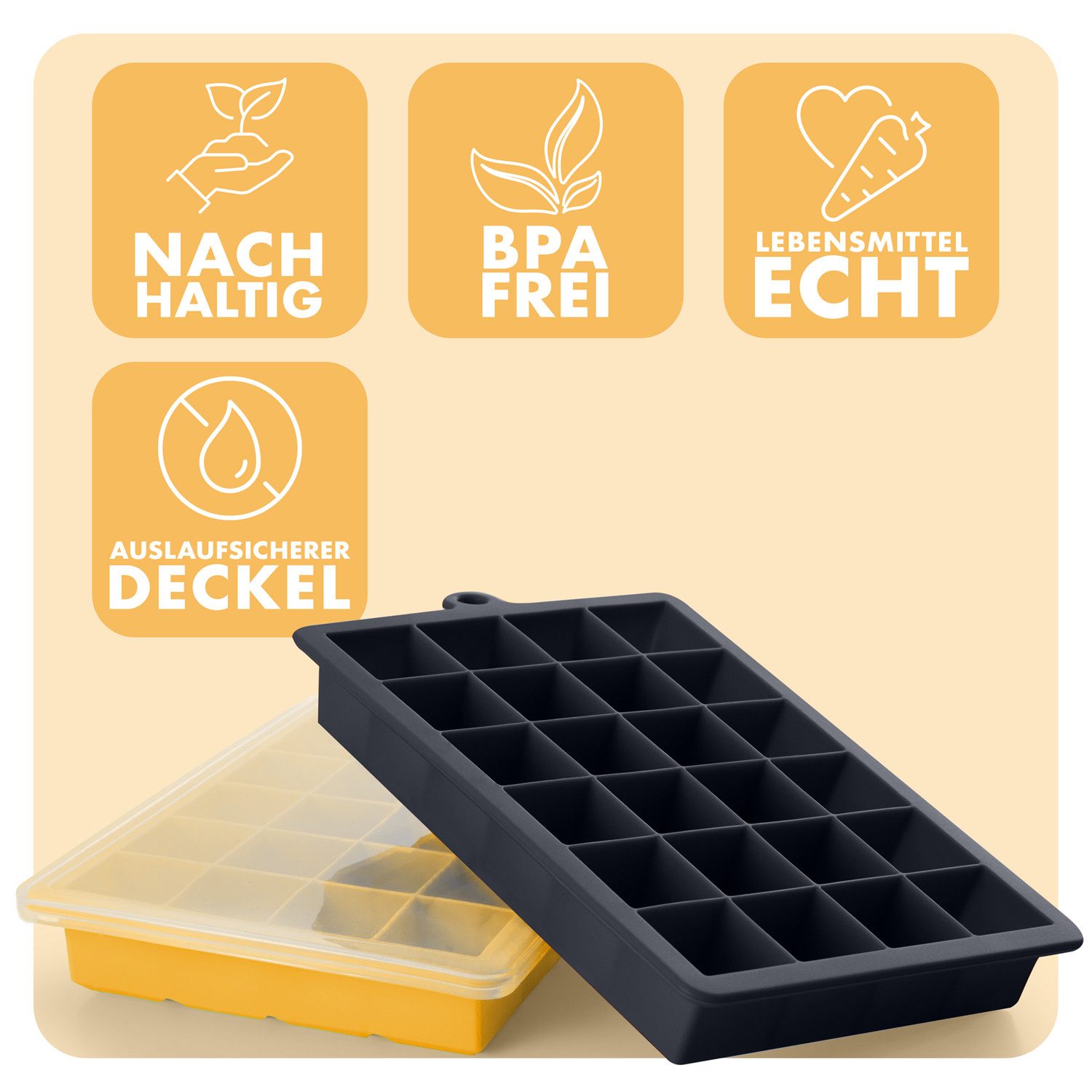 Blumtal Eiswürfelform Silikon Eiswürfelform mit Deckel - bpa frei & leichtes herauslösen, (2-tlg)