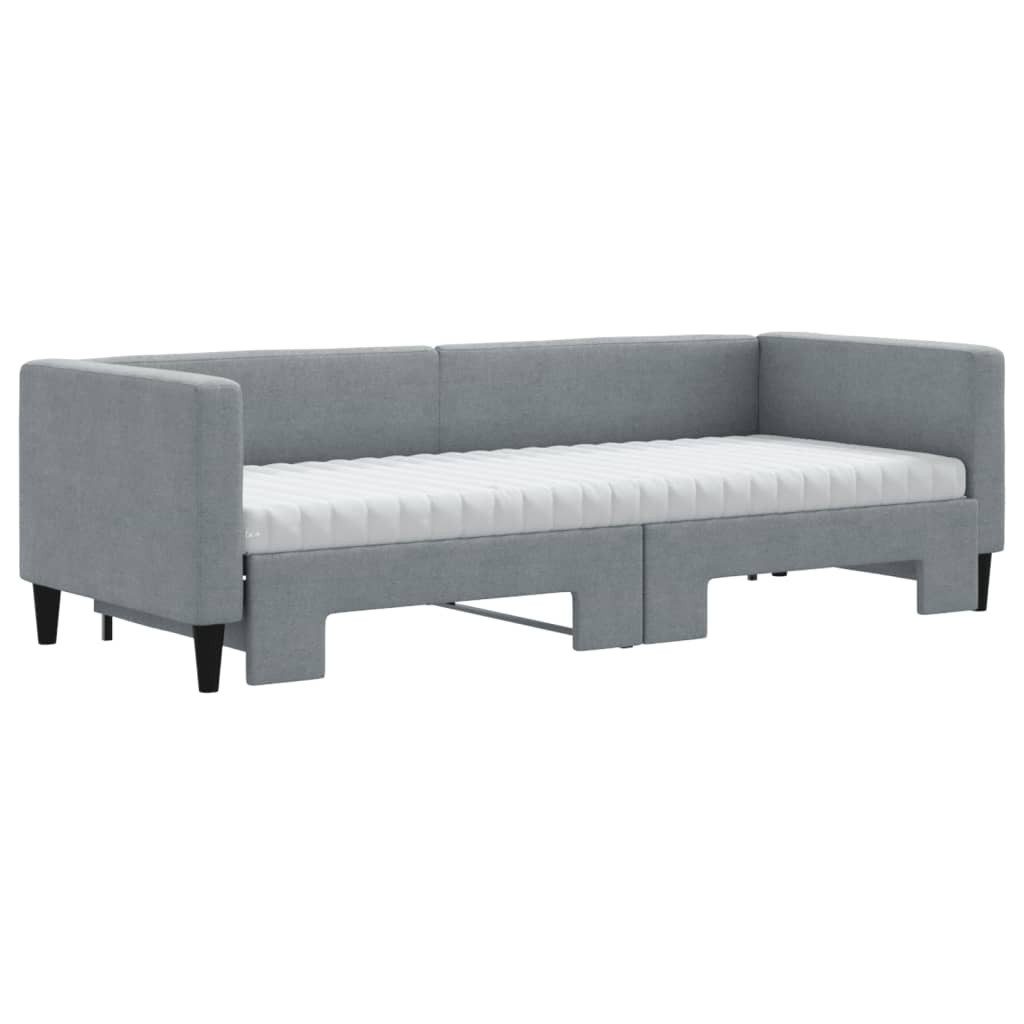 vidaXL Daybed, Tagesbett Ausziehbar mit Matratze Hellgrau 80x200 cm Stoff