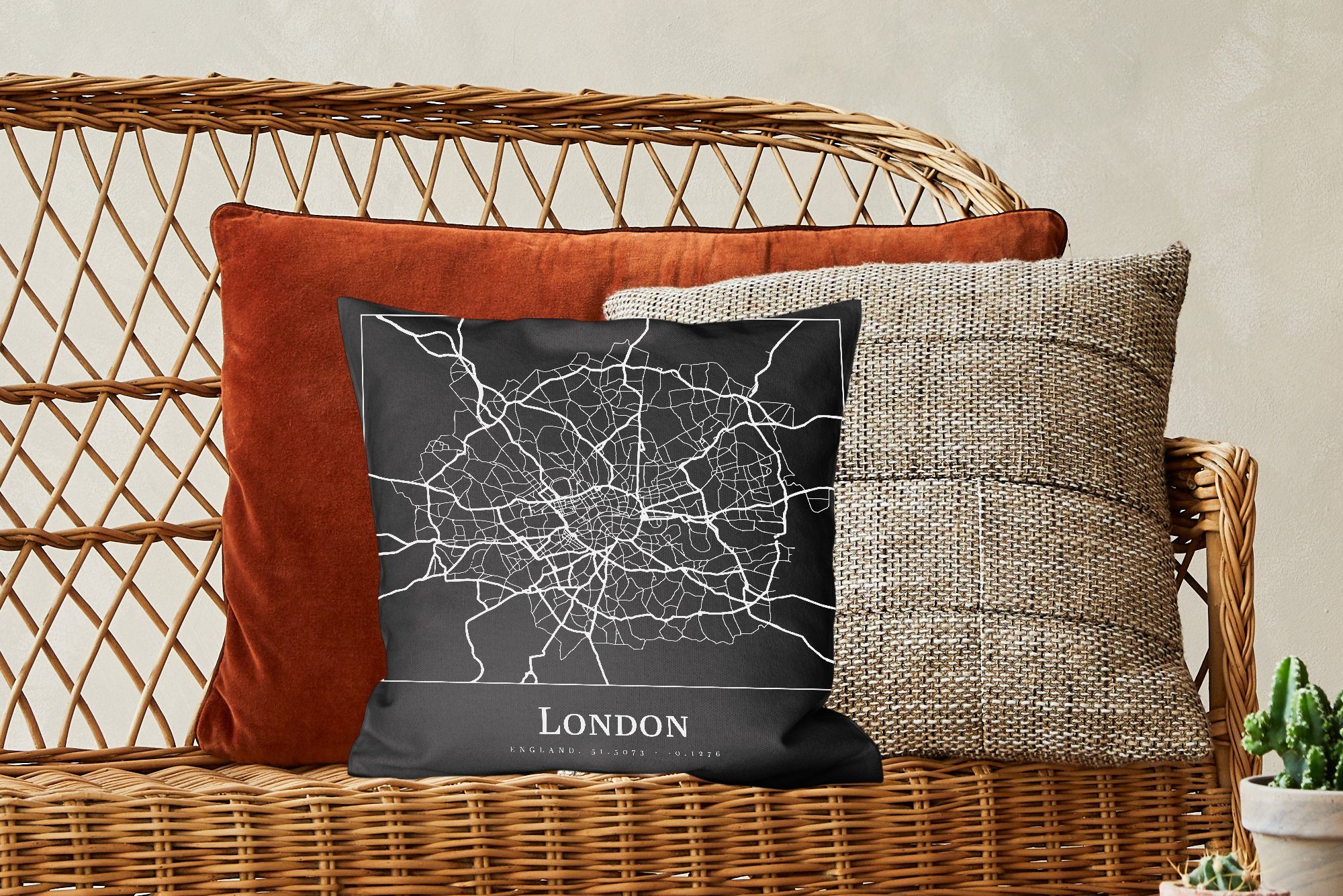 London Karte - Stadtplan Sofakissen Füllung - Dekokissen Deko, Wohzimmer, Zierkissen Schlafzimmer, Karte, - mit MuchoWow für