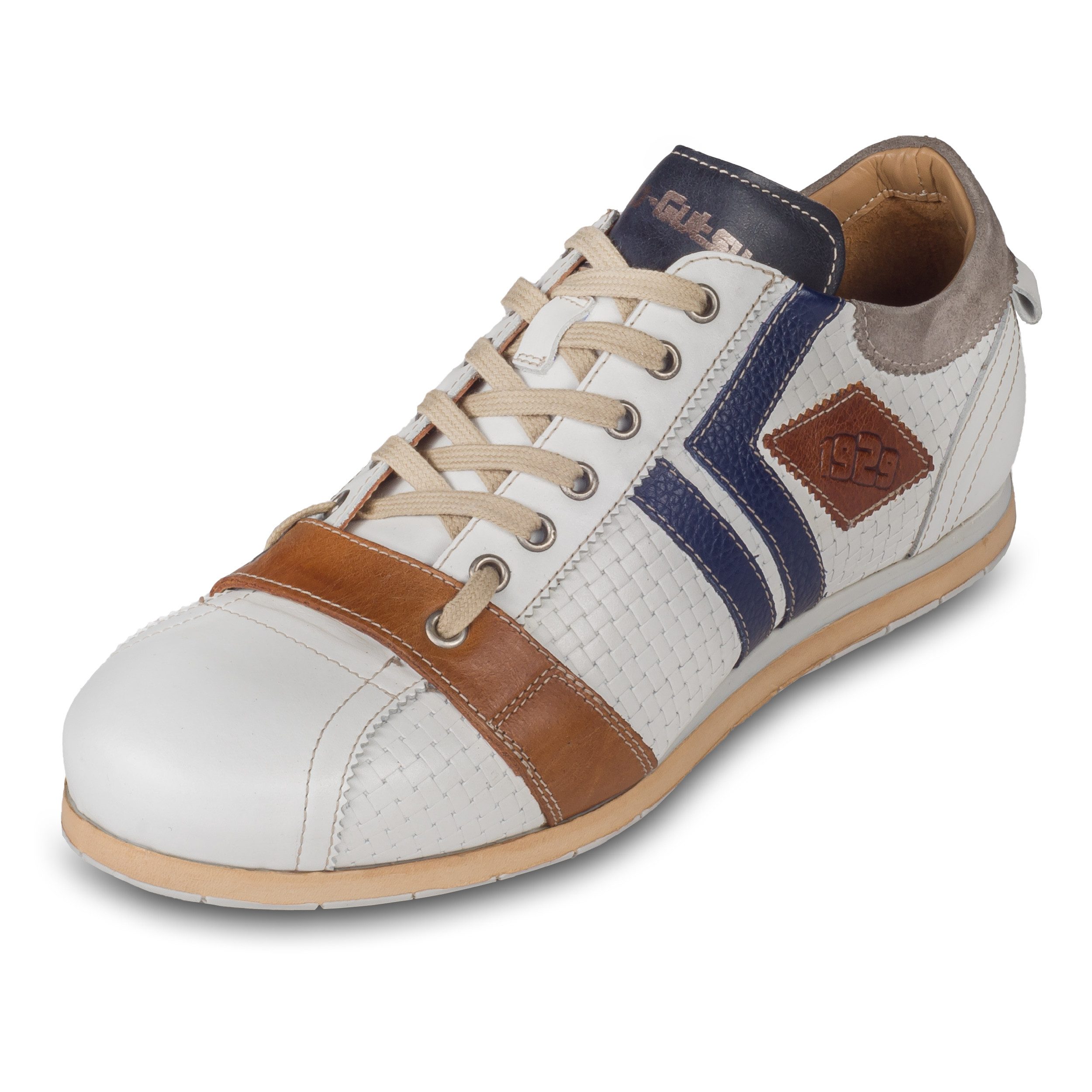 Kamo-Gutsu Herren Кроссовки Leder weiß/braun/blau (TIFO-030 bianco), Flechtoptik Кроссовки Handgefertig in Italien