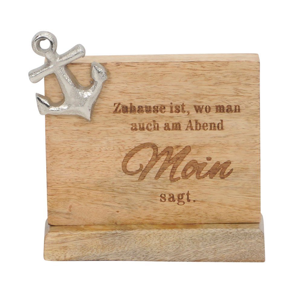 Posiwio Dekoobjekt Dekoaufsteller MOIN braun silber aus Holz Holzschild mit Anker maritim