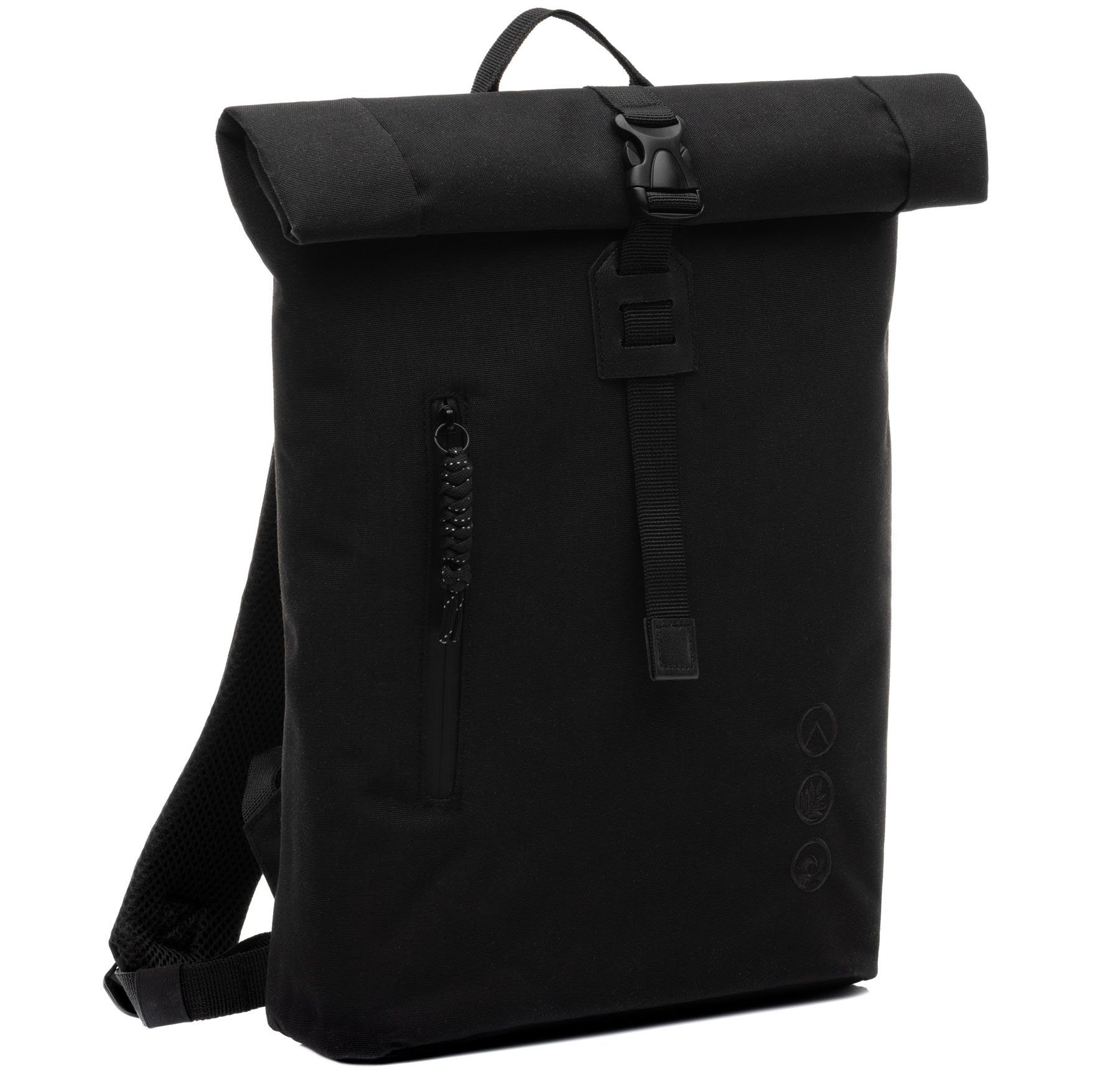 SONS OF ALOHA Rucksack RollTop Rucksack Damen klein extra Laptop-Hülle, City-Rucksack dünn als Fahrrad-Rucksack, Daypack für Damen, schwarz