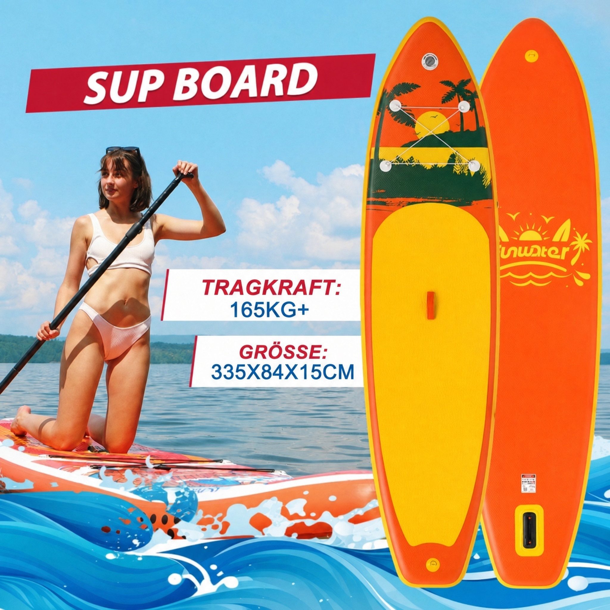 Blossom Inflatable SUP-Board Aufblasbares SUP Board 335 cm mit Zubehör Set, Stand Up Paddle Board