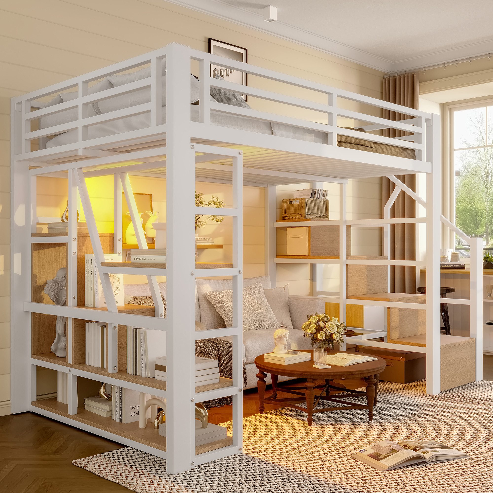 Odikalo Hochbett Metallbett 140x200 mit Stauraum günstig online kaufen