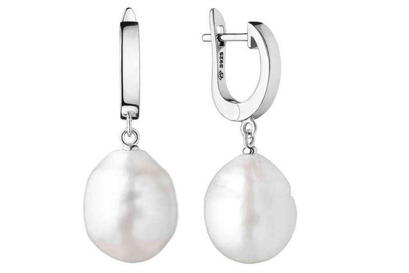 Gaura Pearls Perlenohrringe Elegant hängend weiß Kasumi like 12-13 mm, Englischer Verschluss, Englischer Verschluss, Silber, Kasumi Perle, Kasumi like