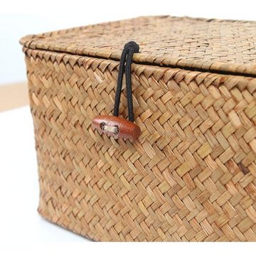 Lubgitsr Regalkorb Aufbewahrungskorb aus geflochtenem Rattan, Aufbewahrungsbox mit Deckel