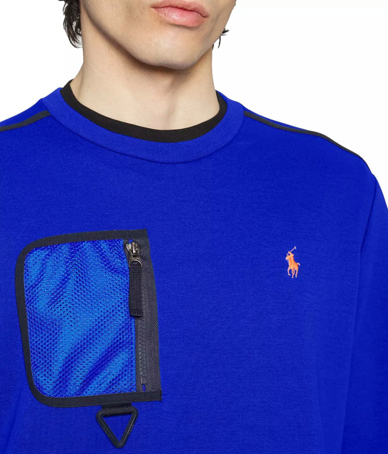 Polo Ralph Lauren Sweatshirt Fleece Hybrid Activewear Sweater Pulli Pullover Reißverschlusstasche Kordelzug am Saum, Ellbogenpatches, Gerippte Bündchen