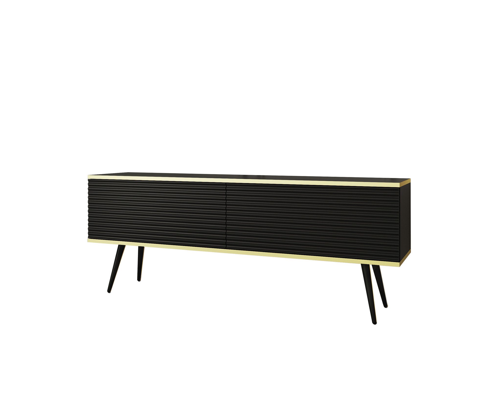 MOEBLO TV-Board Dayn Wave new (Lowboard Fernsehtisch TV Bank TV Tisch Fernseher Tisch TV Möbel, goldene/schwarze Metallbeine), 135/175x30x32