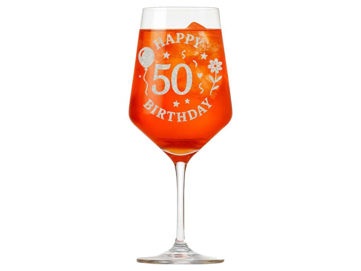 Valhalla Weinglas Geburtstags-Gravur Happy Birthday 50 - 350ml spülmaschinenfest, 1-tlg., Glas, Atemberaubende Darstellung