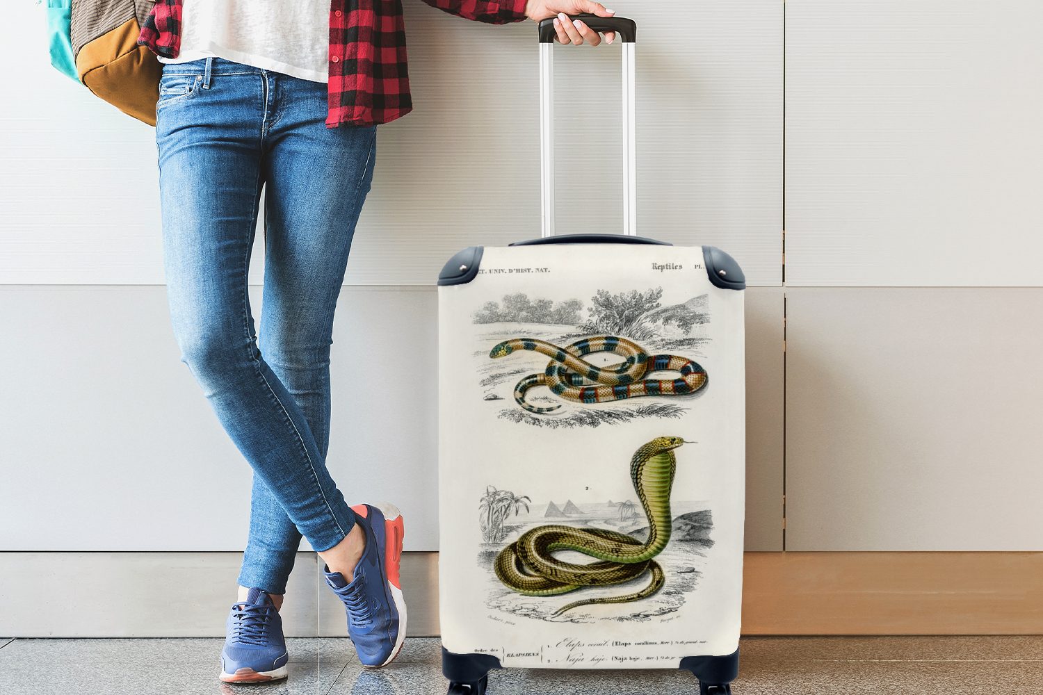 MuchoWow Handgepäckkoffer Schlange - rollen, Reisetasche Handgepäck Reptilien, Jahrgang - mit Reisekoffer Rollen, für Ferien, 4 Trolley