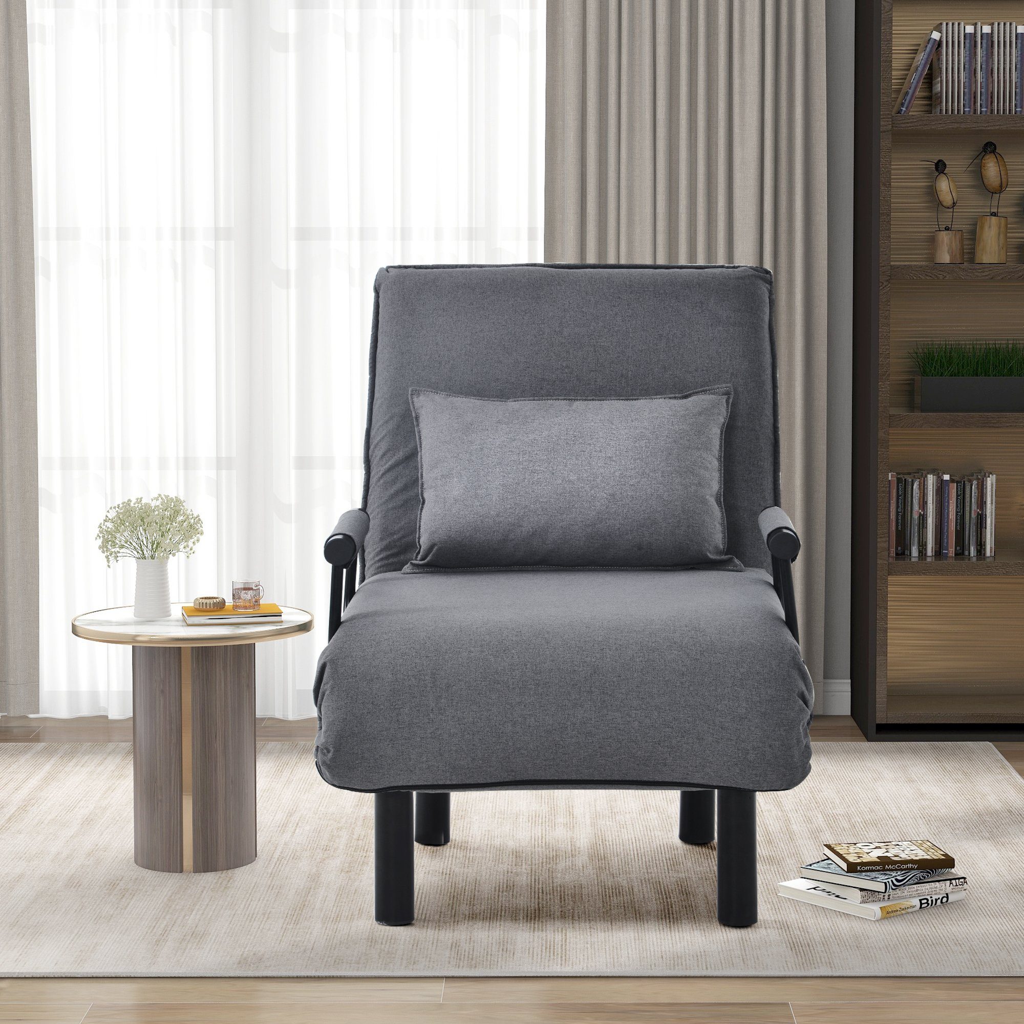 Rückenlehne Schlafsessel Polsterstuhl Stuhl Couch, mit Bett 6 verstellbare Relaxsessel Sessel WISHDOR Schlafsofa Positionen Grau