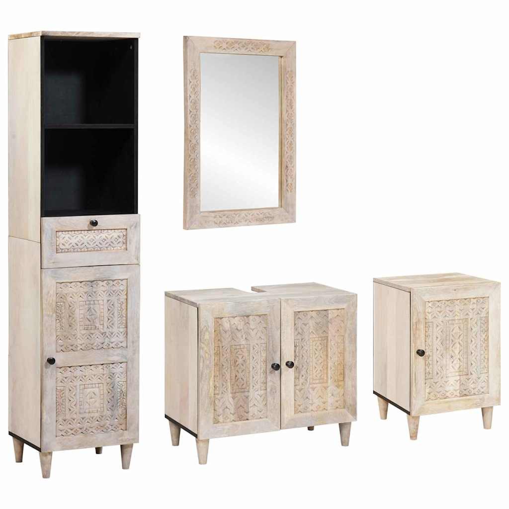 vidaXL Badezimmer-Set Badezimmermöbel Set mit Schubladen 4 pcs Weiß 38 x 33 x 160 cm, (4-St)