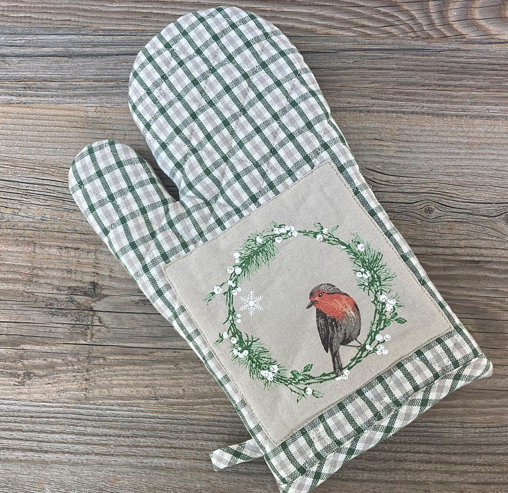 matches21 HOME & HOBBY Topflappen Topfhandschuh LEILA Karo Vogel Tanne bunt 17x33 cm Landhaus, (1-tlg)