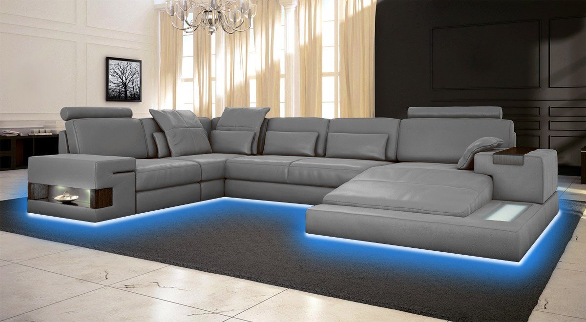JVmoebel Ecksofa Couch Polster LED Grau Ecksofa Design USB Wohnlandschaft