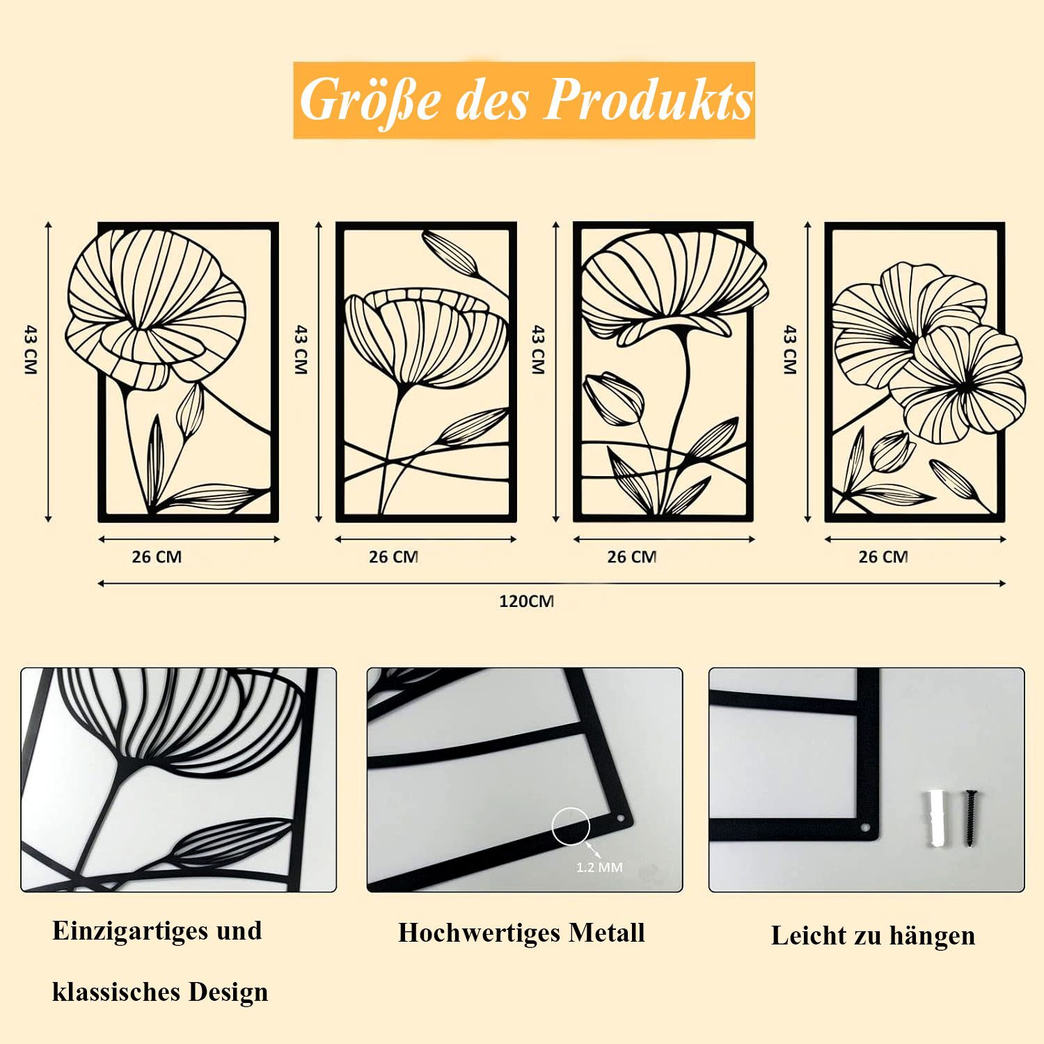 NUODWELL Wanddekoobjekt 4 Stück Metall Lotusblume günstig online kaufen