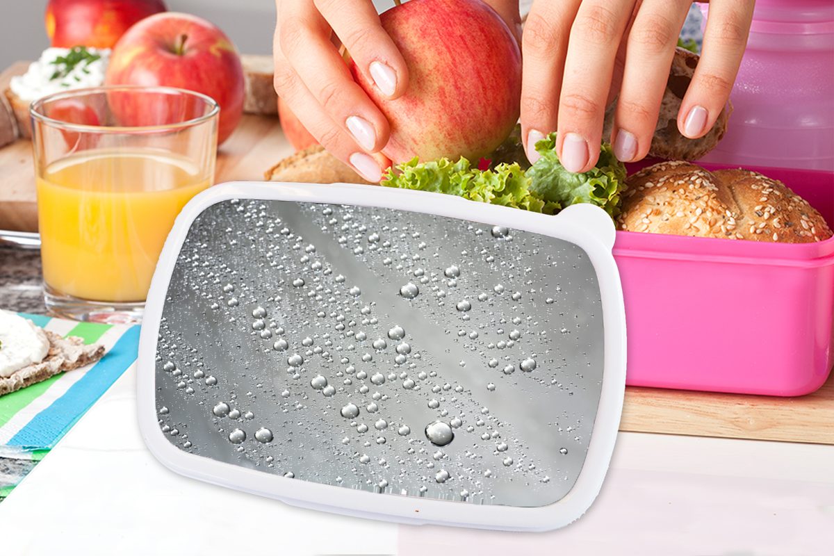 MuchoWow Lunchbox Metall - Wasser (2-tlg), rosa Kunststoff, Brotdose für Mädchen, Kinder, Kunststoff Snackbox, Grau, Erwachsene, Brotbox 
