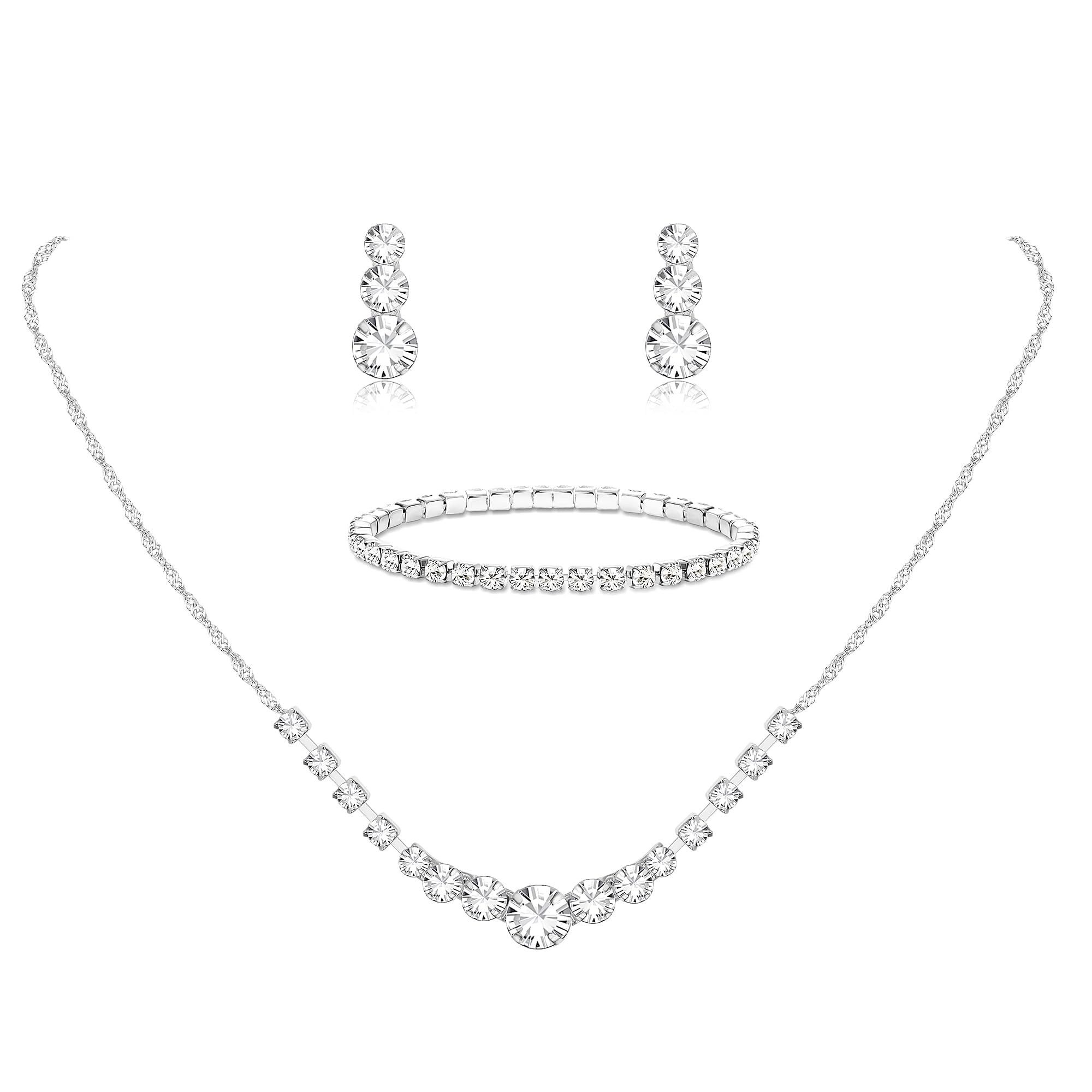 Zaewry Schmuckset Modisches Strass-Ohrring-, Halsketten- und Armband-Schmuckset