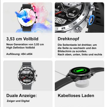 TPFNet SW27 mit Milanaise Armband - individuelles Display Smartwatch (Android), Armbanduhr mit Musiksteuerung, Herzfrequenz, Schrittzähler, Kalorien, Social Media etc. - Silber