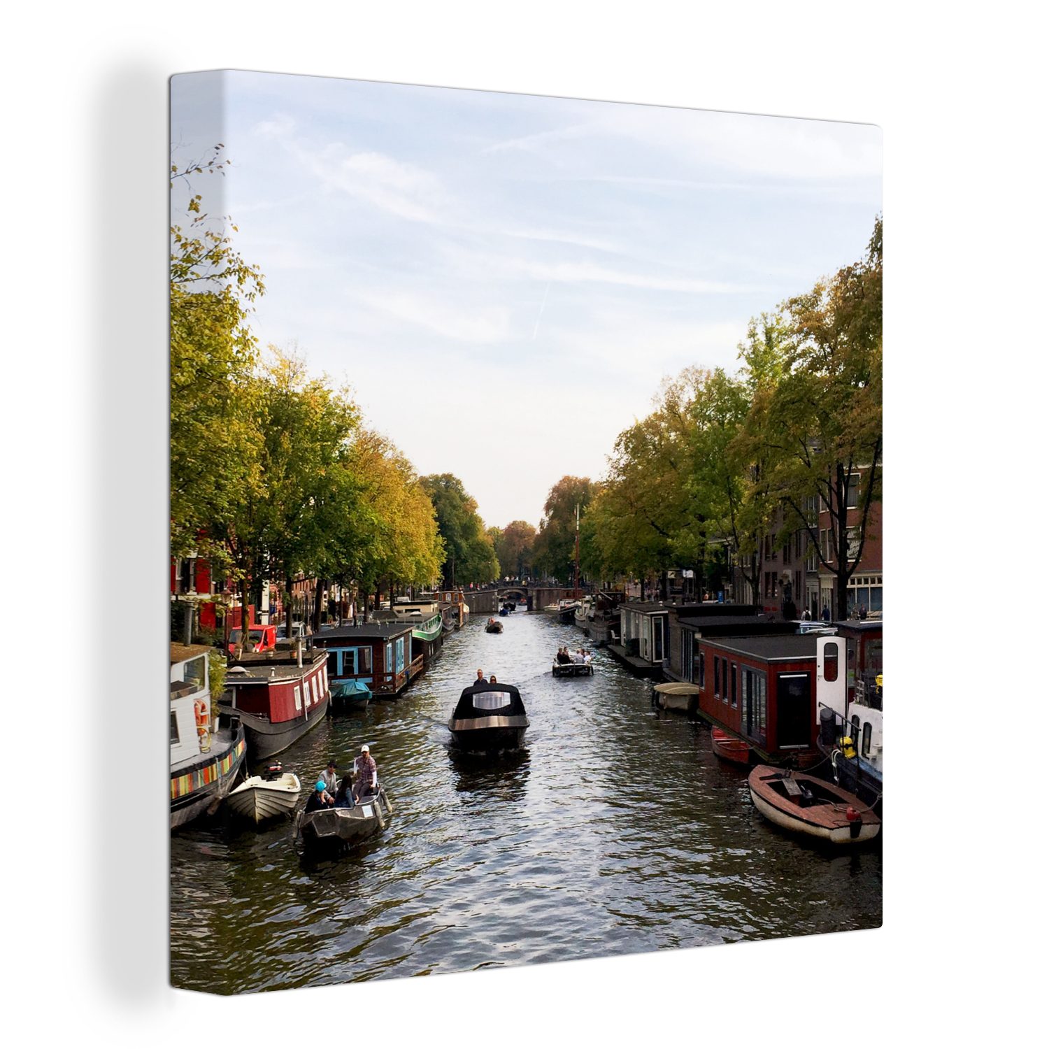 OneMillionCanvasses® Leinwandbild Die Brouwersgracht in Amsterdam mit Hausbooten auf beiden Seiten, (1 St), Leinwand Bilder für Wohnzimmer Schlafzimmer