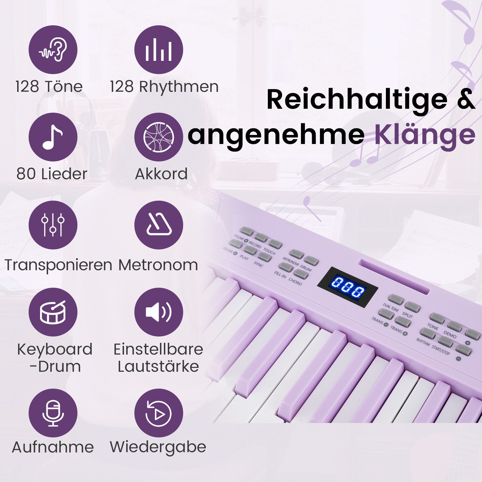 COSTWAY Home-Keyboard (1-St), 61-Tasten Klavierkeyboard, Digitalpiano mit Tragetasche, faltbar