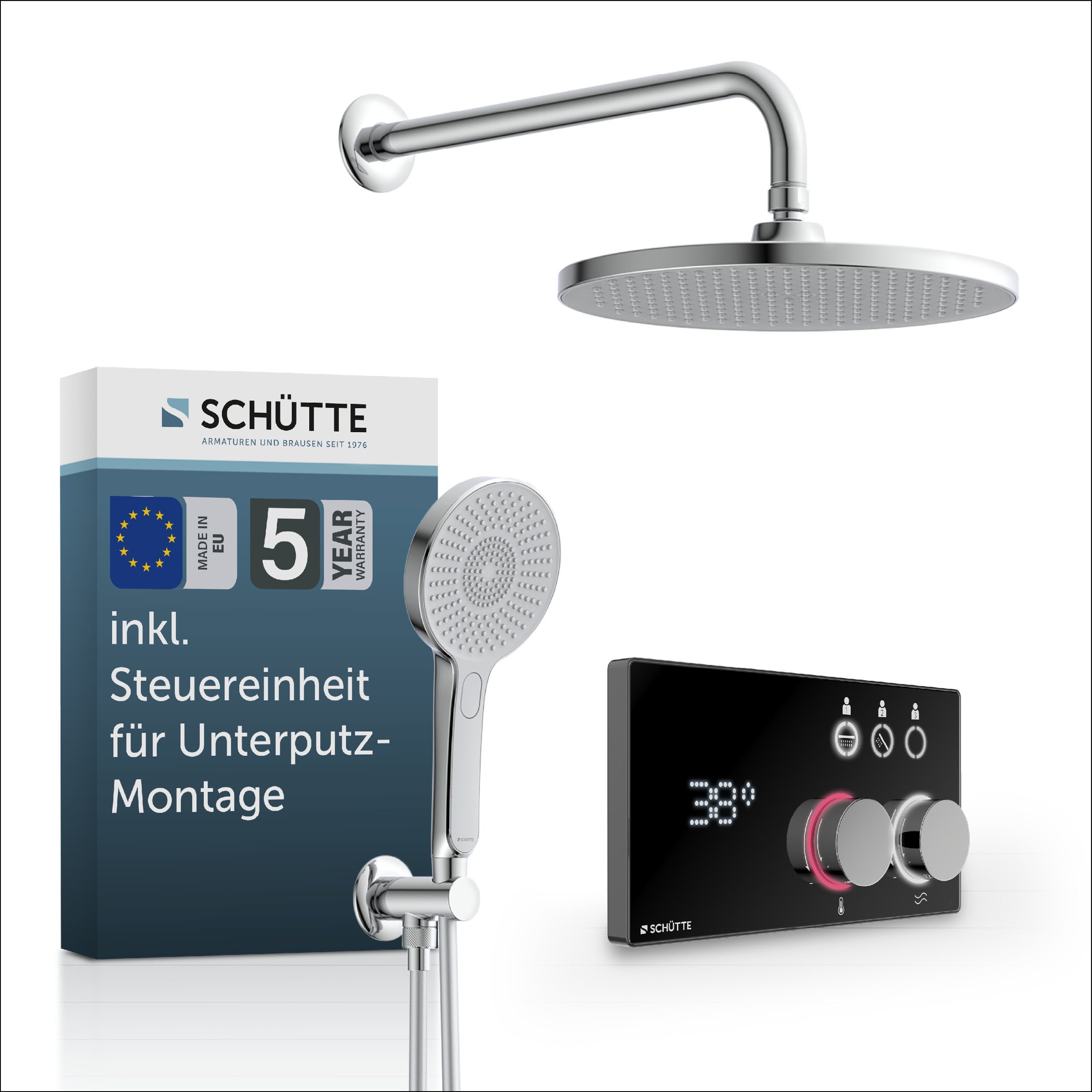 Schütte Brausegarnitur AQUADOT, Überkopfbrauseset mit digitalem Duschsystem