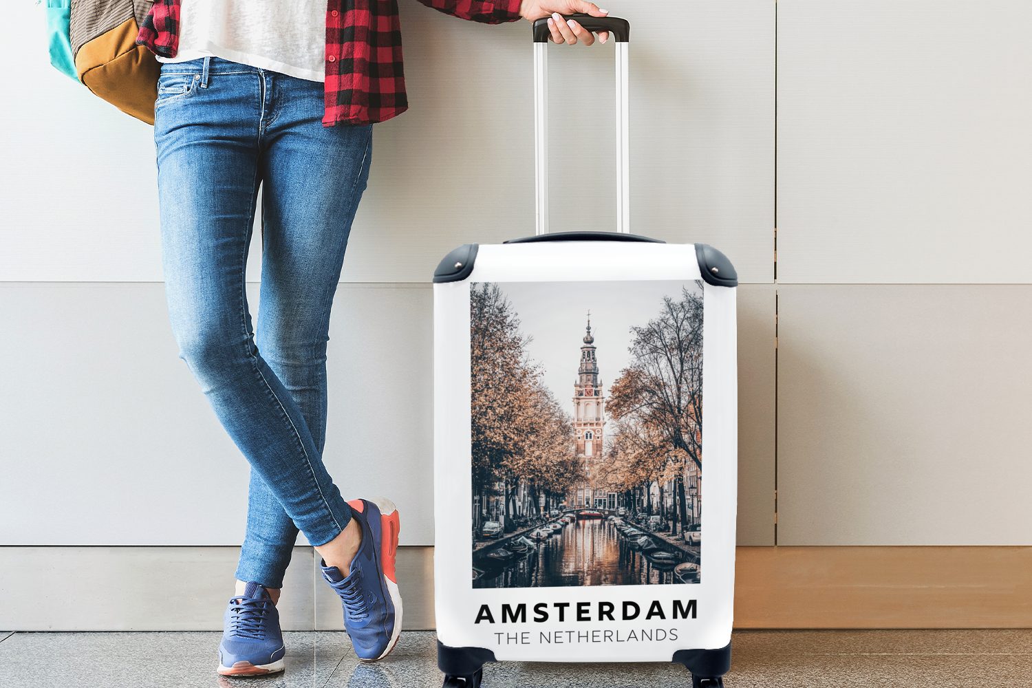 4 Handgepäckkoffer mit rollen, - Handgepäck Reisekoffer Reisetasche Wasser, Rollen, Ferien, - für Amsterdam Niederlande MuchoWow Trolley,