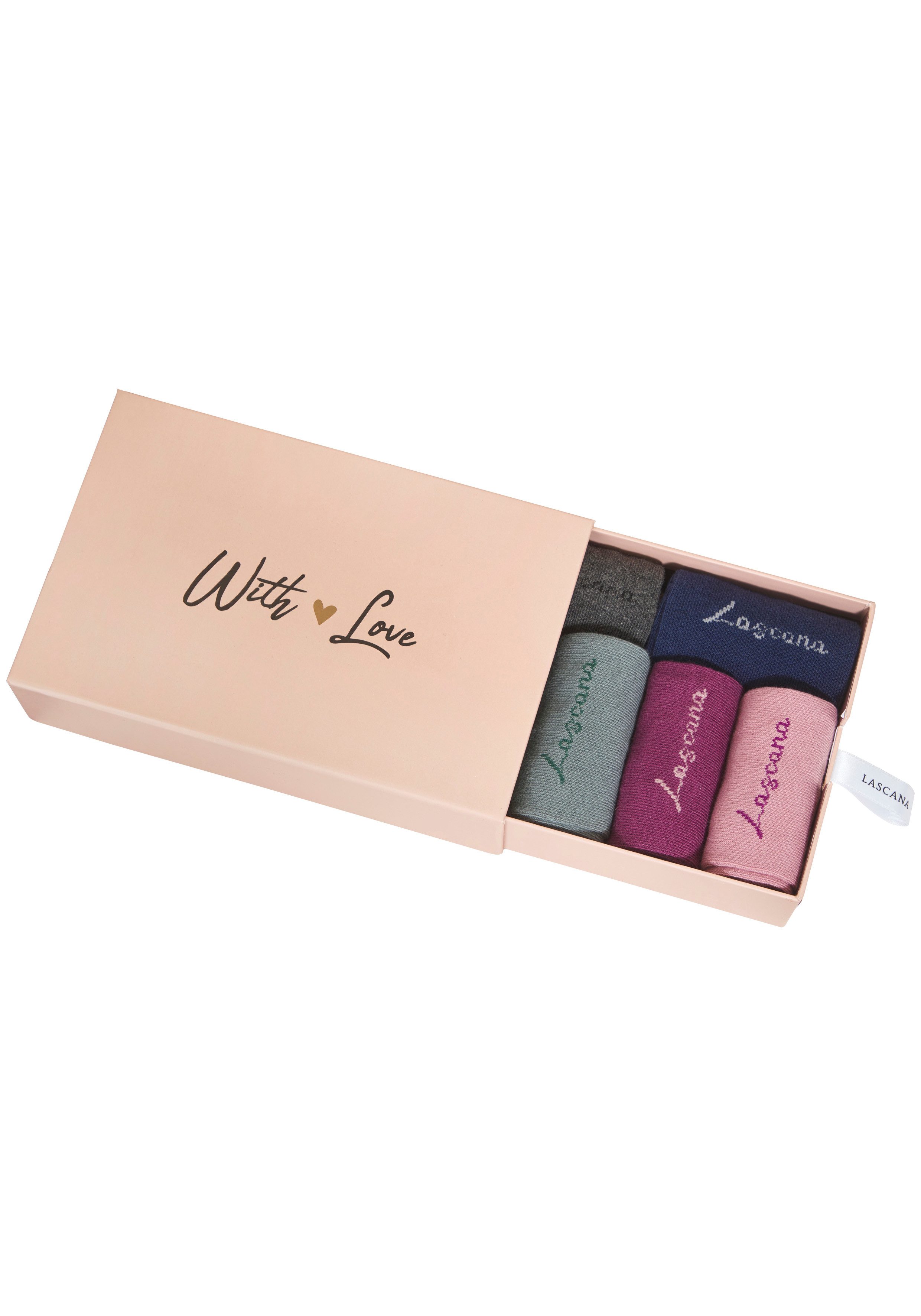 LASCANA Basicsocken für Damen mit eingestricktem Markenlogo (Box, 7-Paar) in ansprechender Geschenkbox – Bild 2 von 5