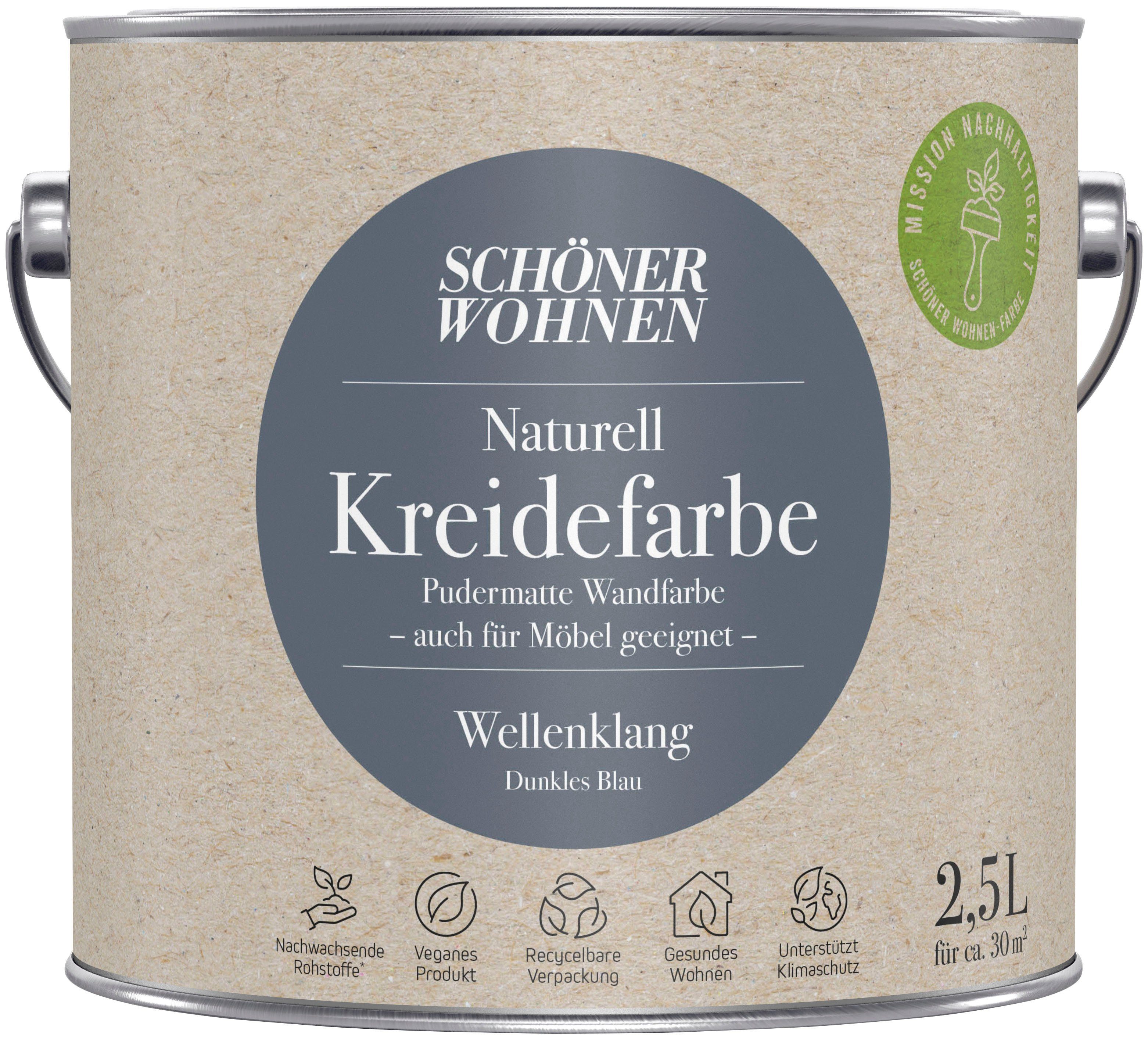 SCHÖNER WOHNEN FARBE Wand- und Deckenfarbe Naturell Kreidefarbe, 2,5 Liter, pudermatt, auch für Möbel geeignet, German Brand Award 2023