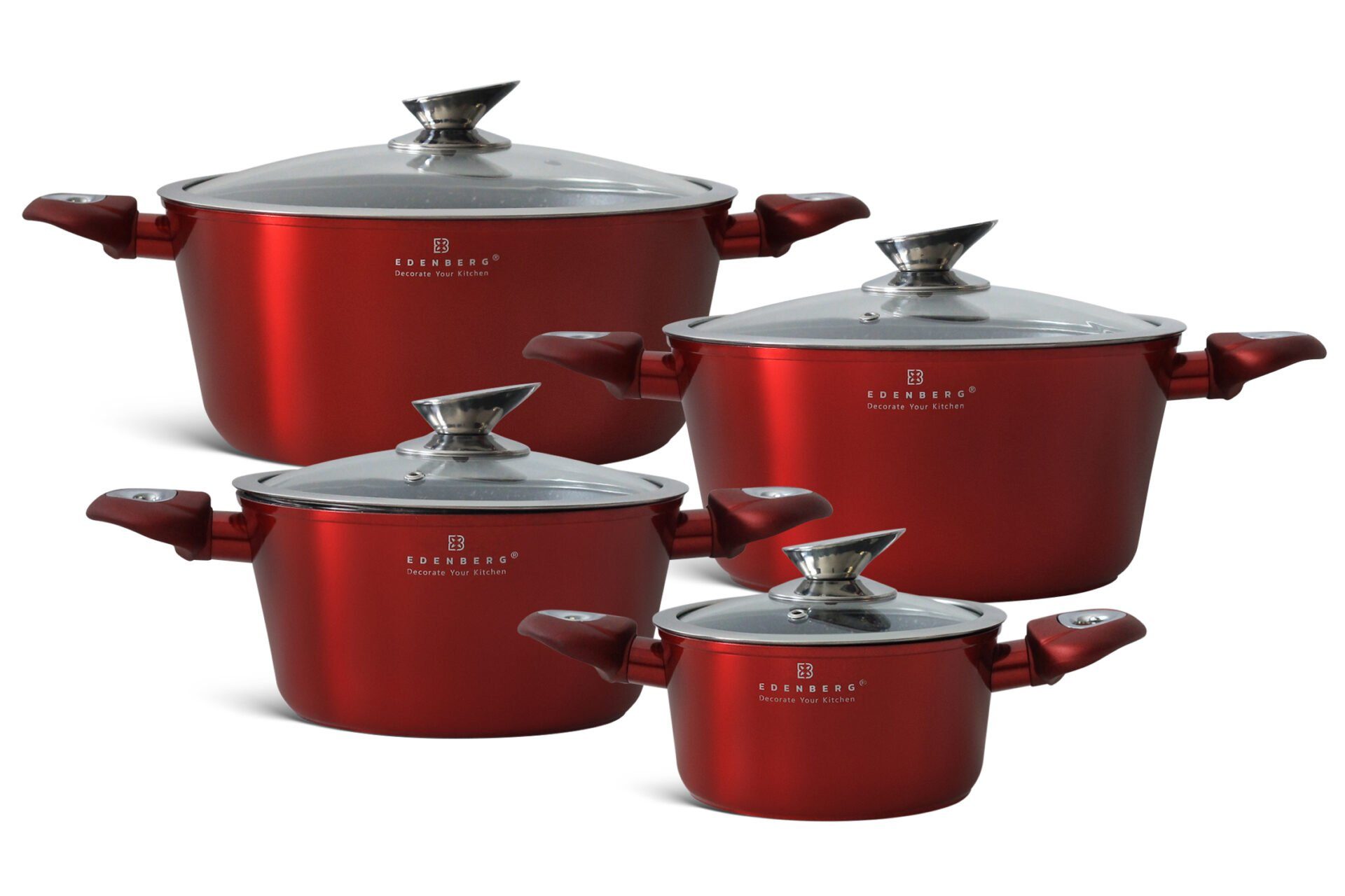 Edenberg Topf-Set Klassische schwarze Töpfe, in 4 verschiedenen Größen und in 4 Farben, Aluminium, Keramik (Gönnen Sie sich stilvolles Kochen auf höchstem Niveau – mit diesem eleganten Topfset, das Design, Qualität und Funktionalität perfekt vereint., 8-t