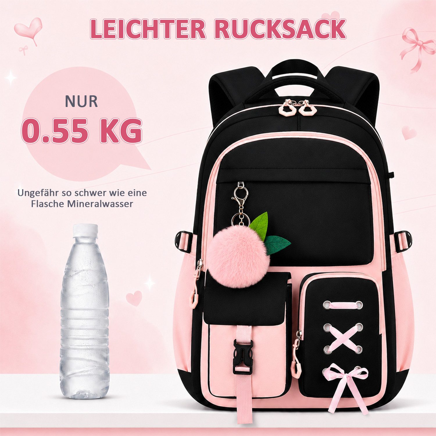 MOPUEA Schulrucksack Schulrucksack Set 3tlg Schulrucksack mit Lunchpaket und Mäppchen (Set, 3-tlg., Leicht Schulrucksack Teenager für Schule, Reisen und Freizei – Bild 5 von 5