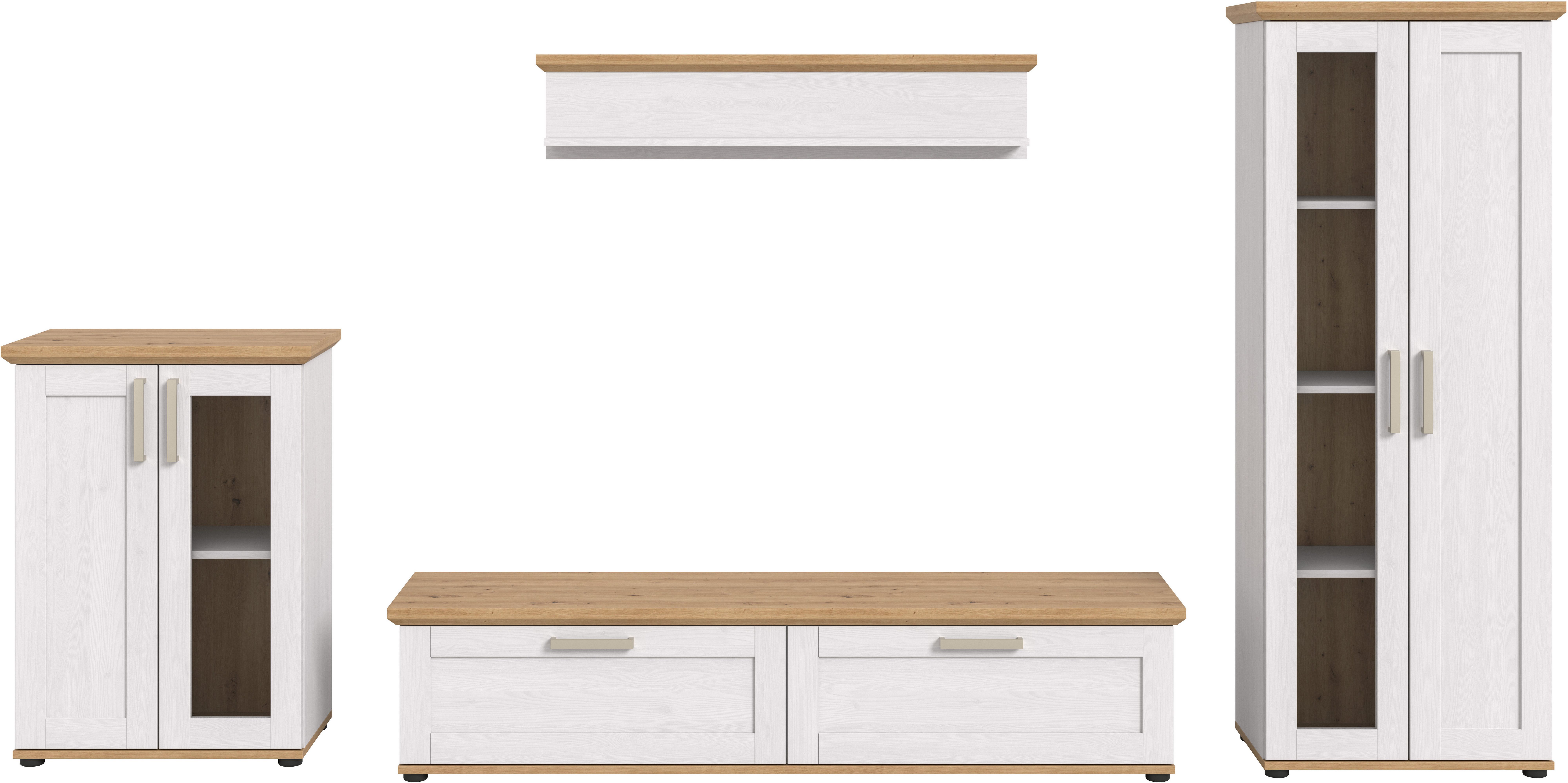 Home affaire Wohnwand Cosenza, (Set, 4-St), Cosenza, Breite: 336 cm,2xVitrine,Lowboard, Wandboard