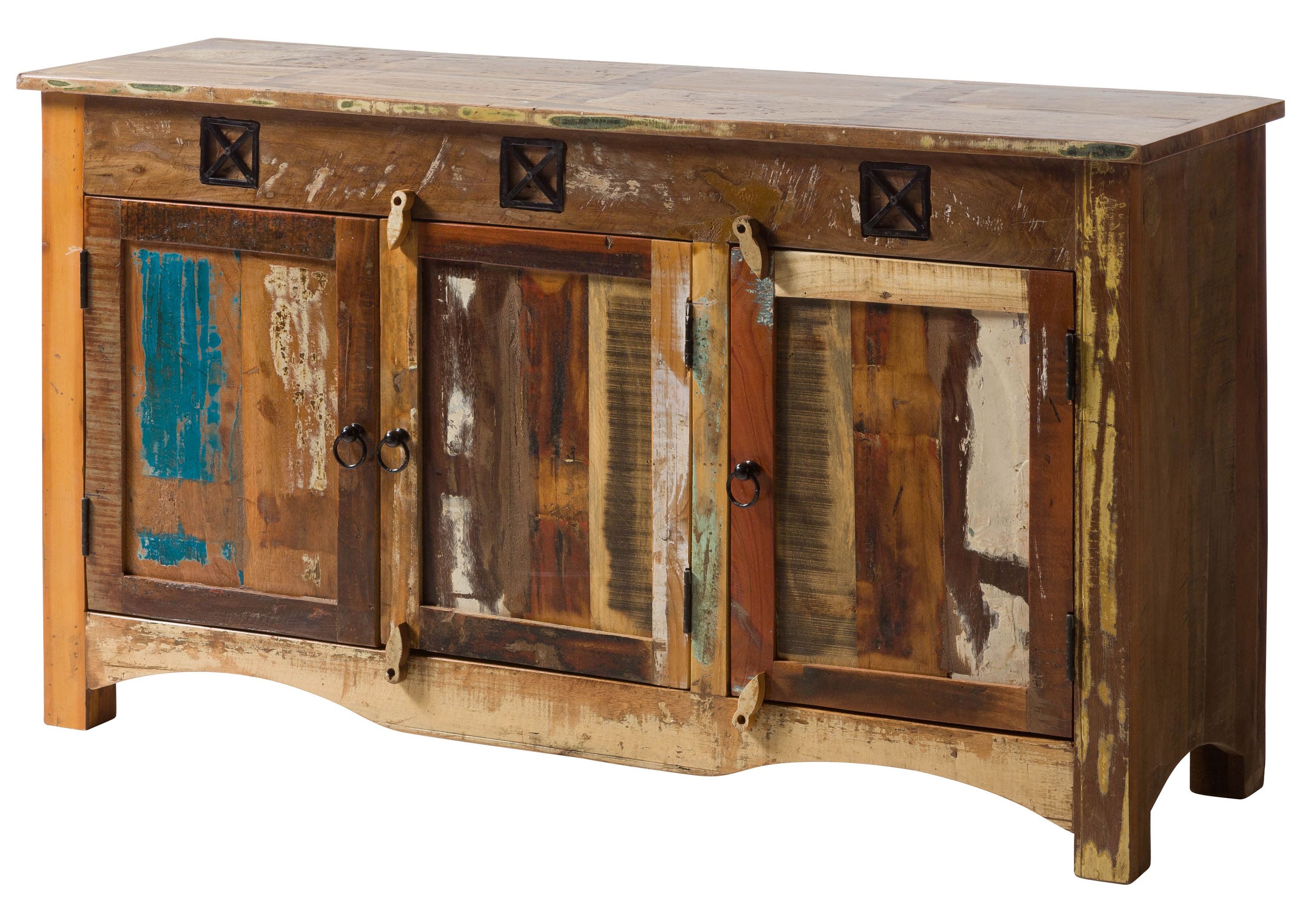 Massivmoebel24 Sideboard NATURE OF SPIRIT Altholz Massivholz mehrfarbig (Massivholz montiert 47 kg NATURE OF SPIRIT #126), Altholz 135x40x75 cm (BxTxH) mehrfarbig lackiert
