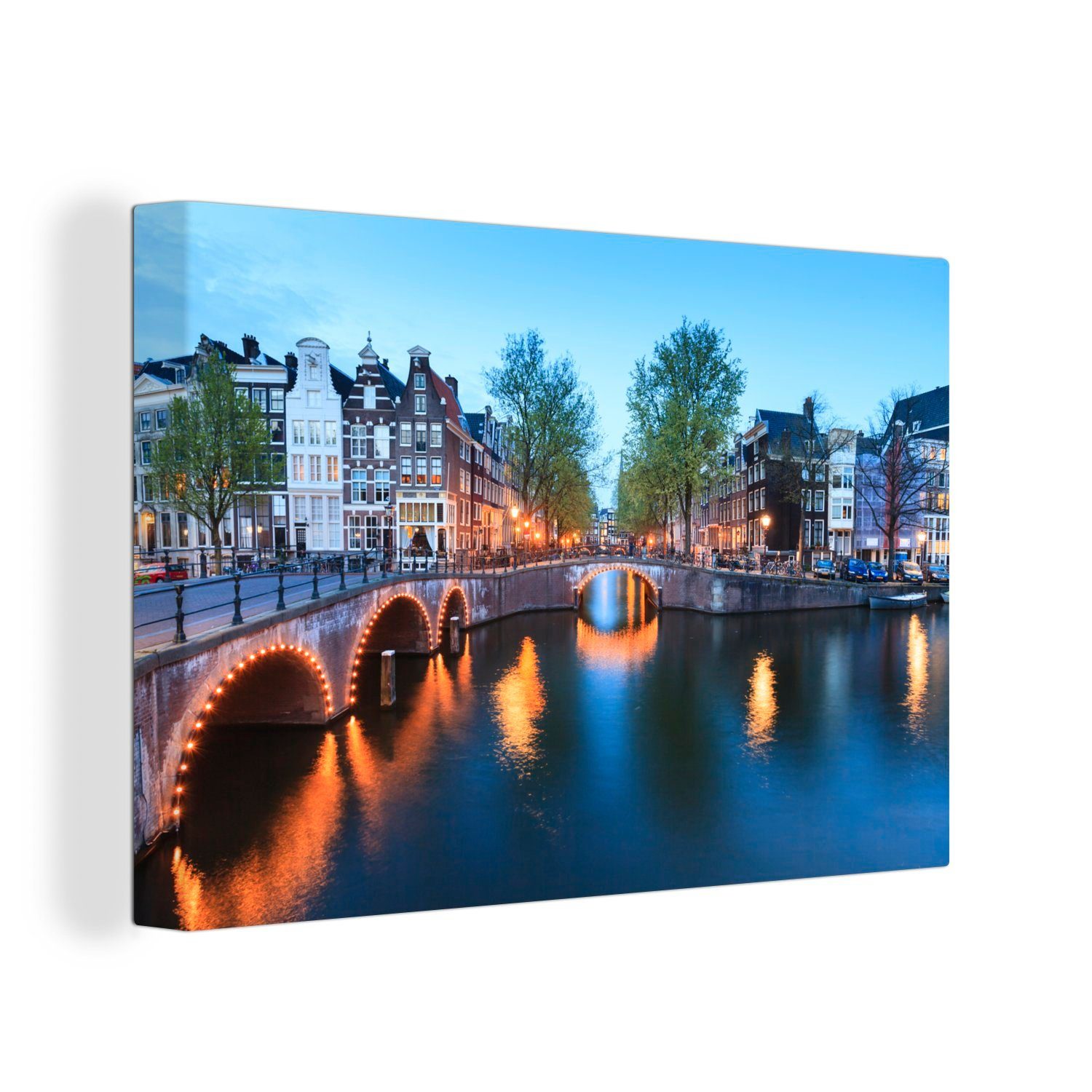 OneMillionCanvasses® Leinwandbild Buntes Bild der Amsterdamer Keizersgracht, (1 St), Wandbild Leinwandbilder, Aufhängefertig, Wanddeko, 30x20 cm