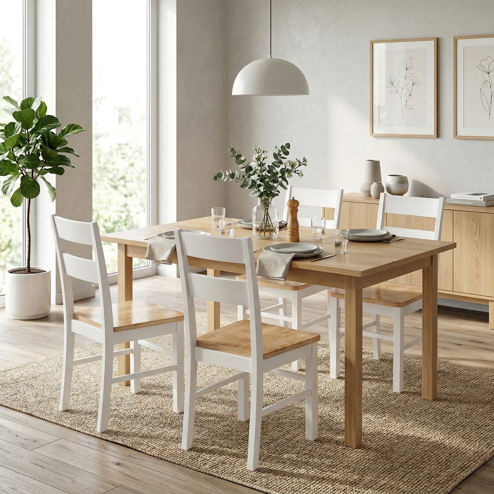 HOMCOM Esszimmerstuhl Küchenstuhl mit Rückenlehne (Armlose Stühle, 2 St), aus Holz für Esstisch, Eiche