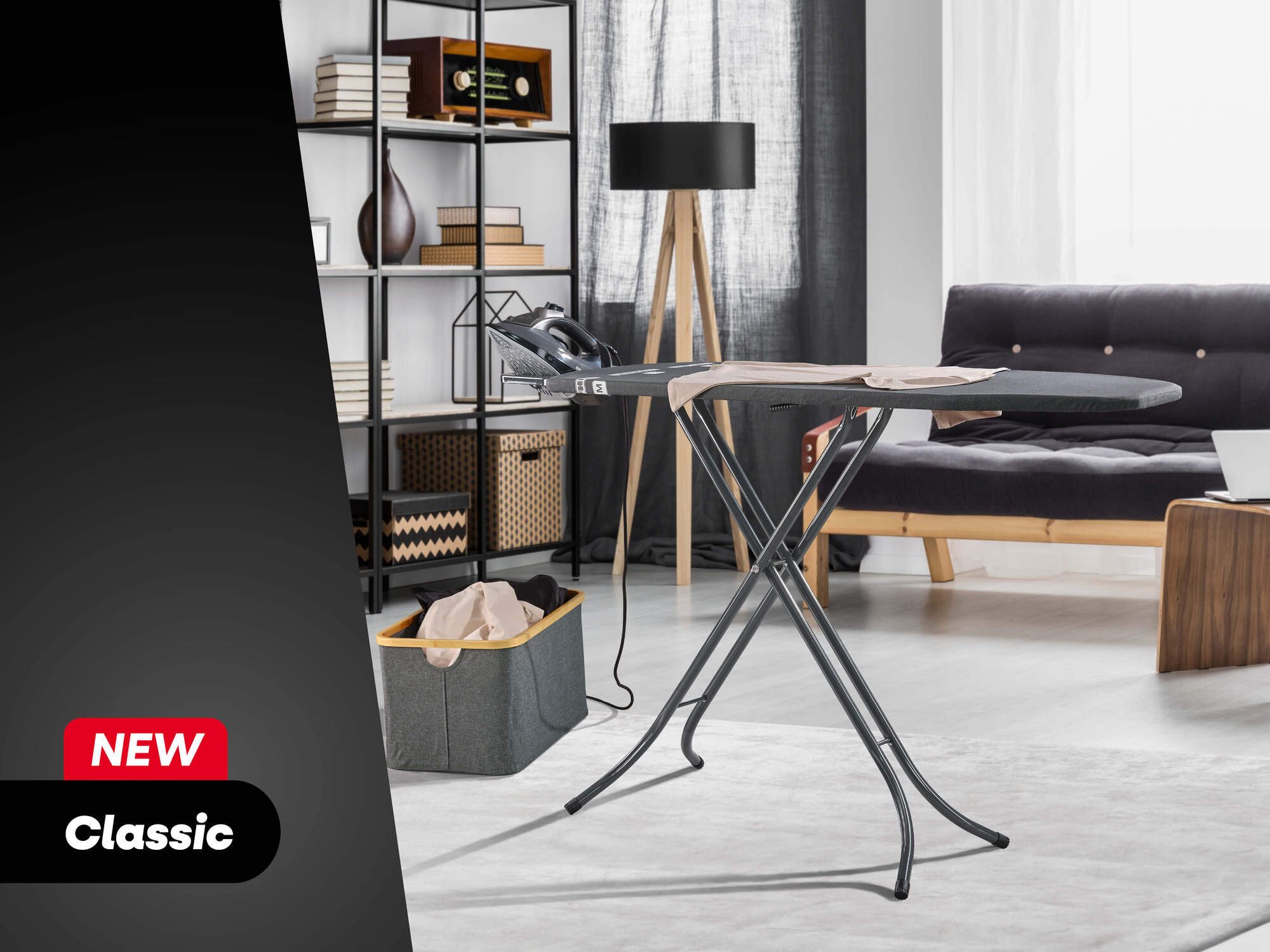 Leifheit Bügelbrett Bügeltisch Classic M Black, Bügelfläche 38.0x120.0 cm, Höhenverstellbar, Bügelfläche 120 x 38cm, feste Bügeleisenablage – Bild 4 von 5