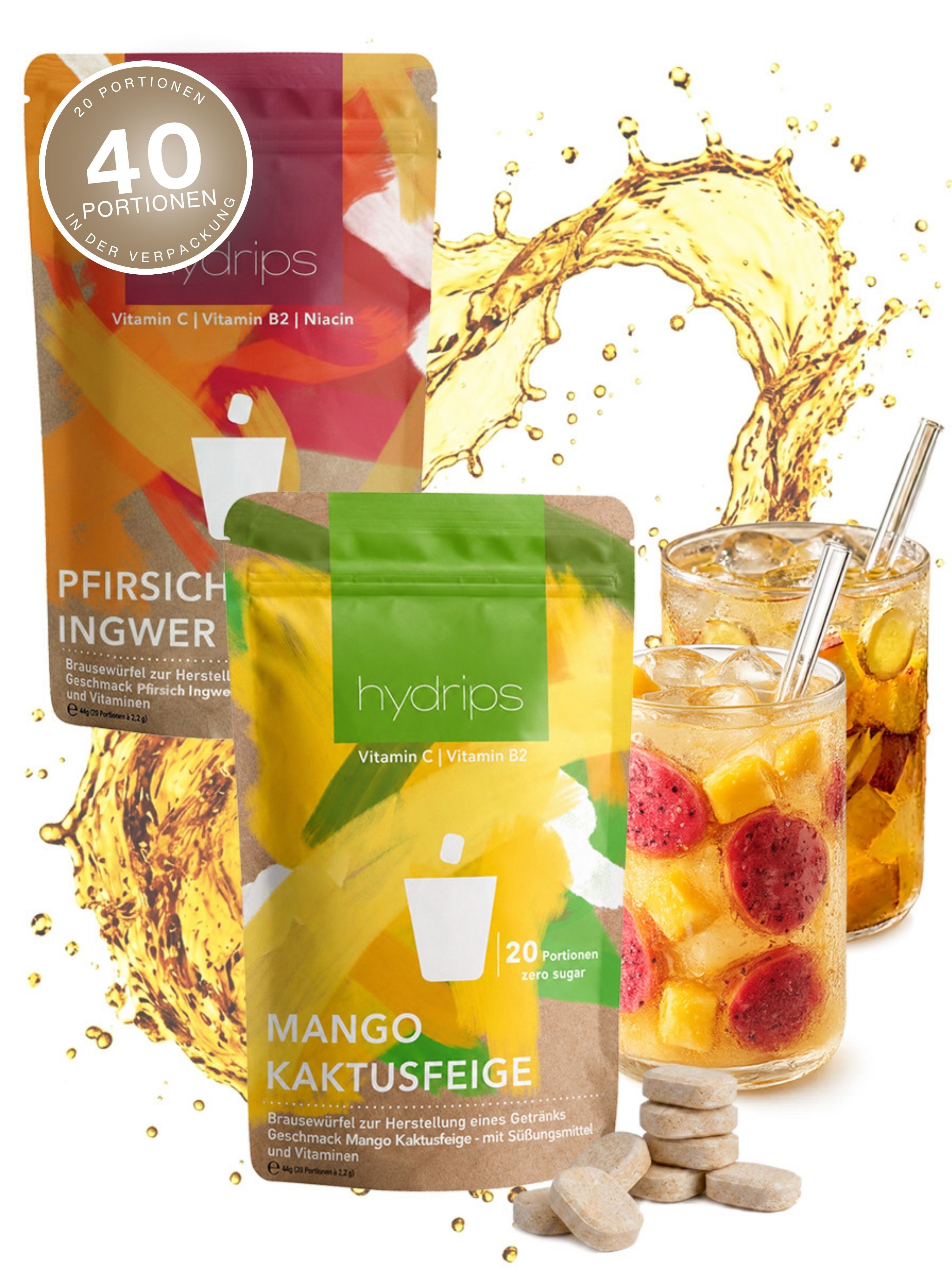 hydrips Getränkewürfel hydrips DRINK 2er Set, 40er, Vegan, Glutenfrei, Zuckerfrei
