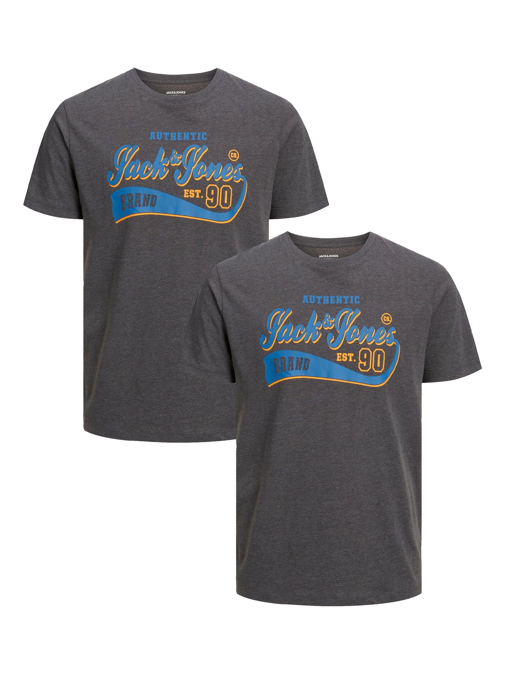 Jack & Jones T-Shirt 2-er Set Logo T-Shirt Kurzarm Basic Shirt JJELOGO (2-tlg) 5576 in Grau-2