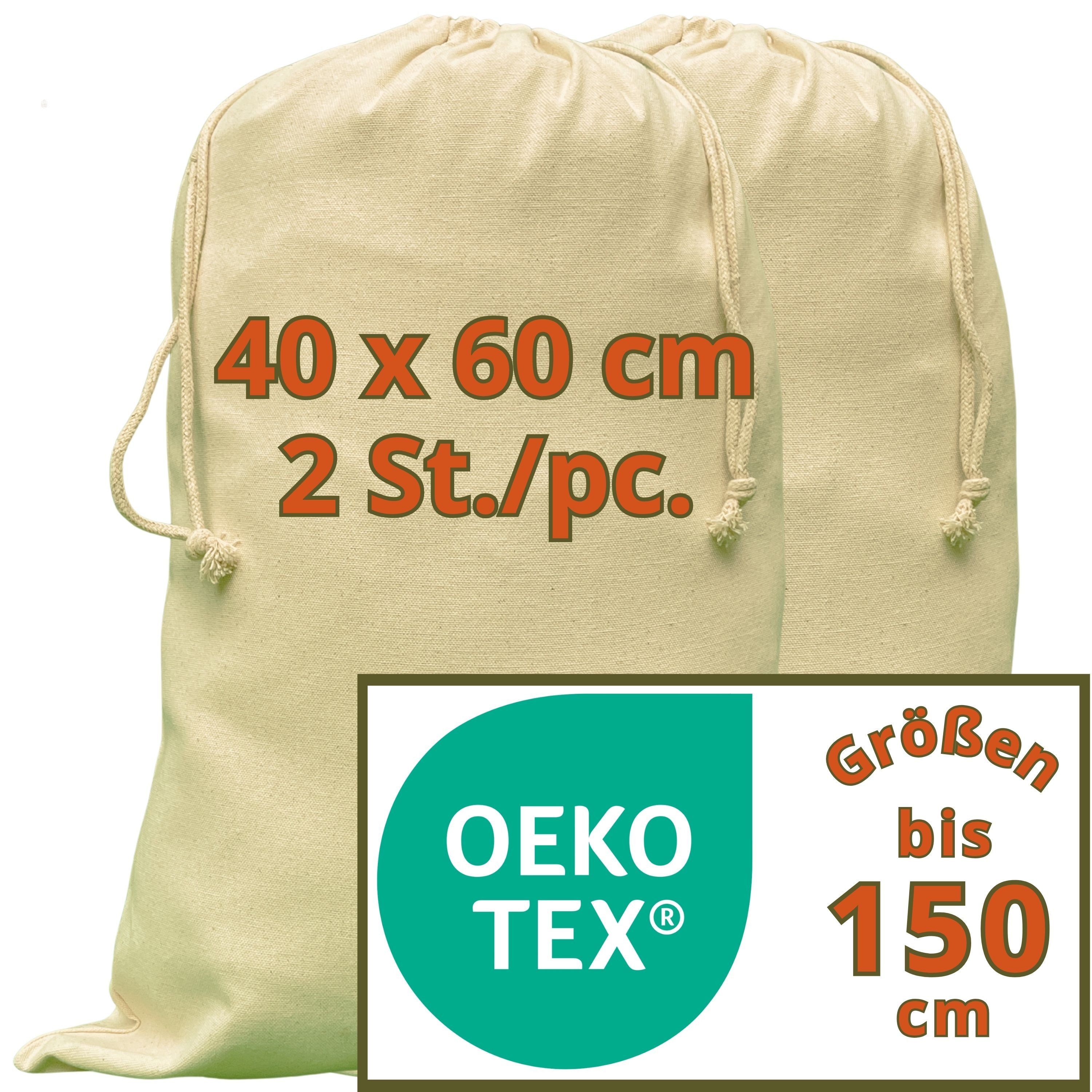 WIESEN.design Wäschesack Baumwollbeutel - 280 g/m² OEKO-TEX® zertifizierte Heavy-Duty Baumwolle (Set, 2 St., kostenfreier Versand - Stoffbeutel mit beidseitigen Kordelzug), gratis Lieferung