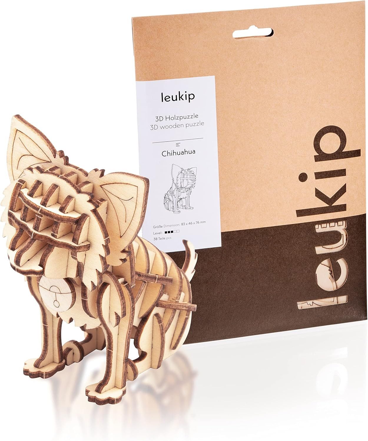 Leukip 3D-Puzzle Original 3D Holzpuzzle - Chihuahua Edition für Kinder und Erwachsene, Puzzleteile, Modellbausatz perfekt geeignet zum basteln oder verschenken⎥ Modellbau
