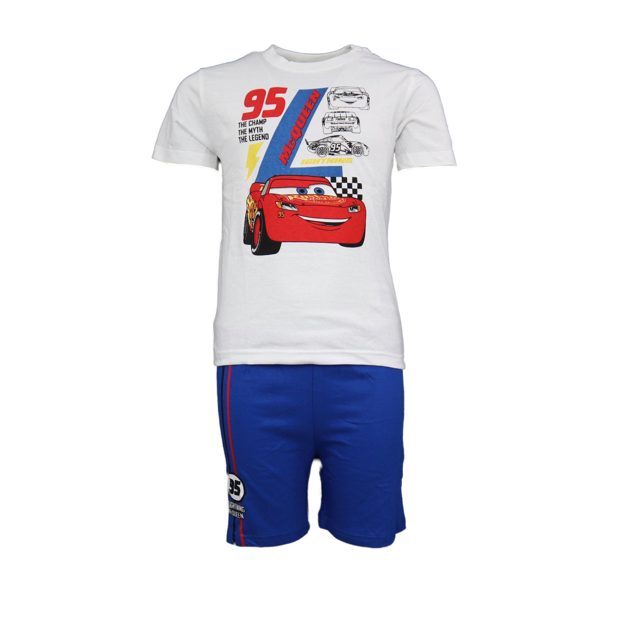Kinder Pyjama Disney Baumwolle Schlafanzug McQueen Jungen Gr. Lightning Cars bis 128, 98 Weiß