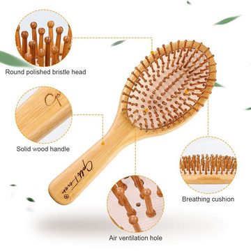 COOL-i ® Haarbürsten-Set, Bambus Haarbürste 6 in 1 mit Naturborsten umweltfreundlich - für natürlich schöne Haare für Männer, Frauen & Kinder- Reduzieren Frizz und Massage Kopfhaut