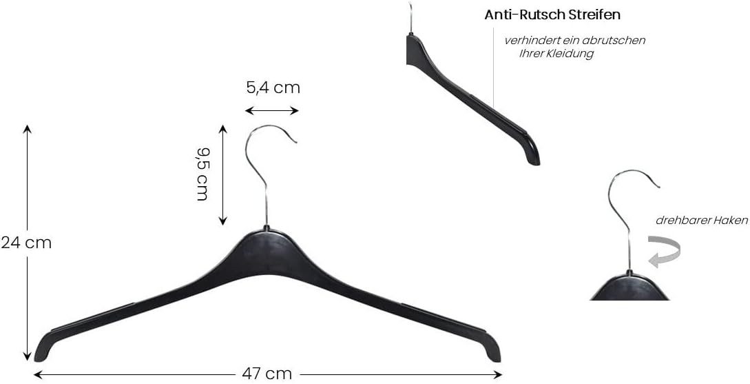 RSR Hangers Kleiderbügel SHR 47 cm Hemdenbügel Anti-Rutsch Kunststoff, (20-tlg)