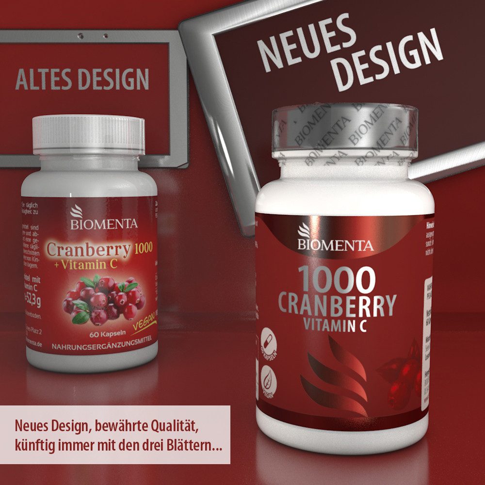 BIOMENTA Cranberry 1000 - 60 Kapseln je 500 mg Frucht Extrakt - Premiumqualität Kapseln, 60 St., 52.3 g