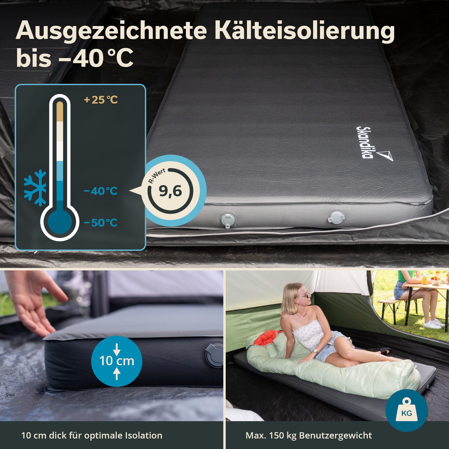 Skandika Luftmatratze Easy 3D Premium Single Isomatte, selbstaufblasend, 10 cm dick, faltbar, (Tragetasche, R-Wert 9,6, in nur ca. 2 Minuten einsatzbereit), leicht, selbstfüllender Schaumstoff, Gästematratze, Zelt, Auto Outdoor